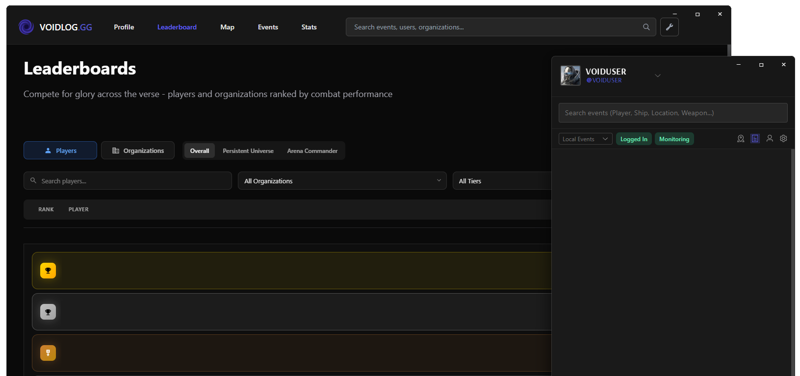 VoidLog Analytics Application Preview